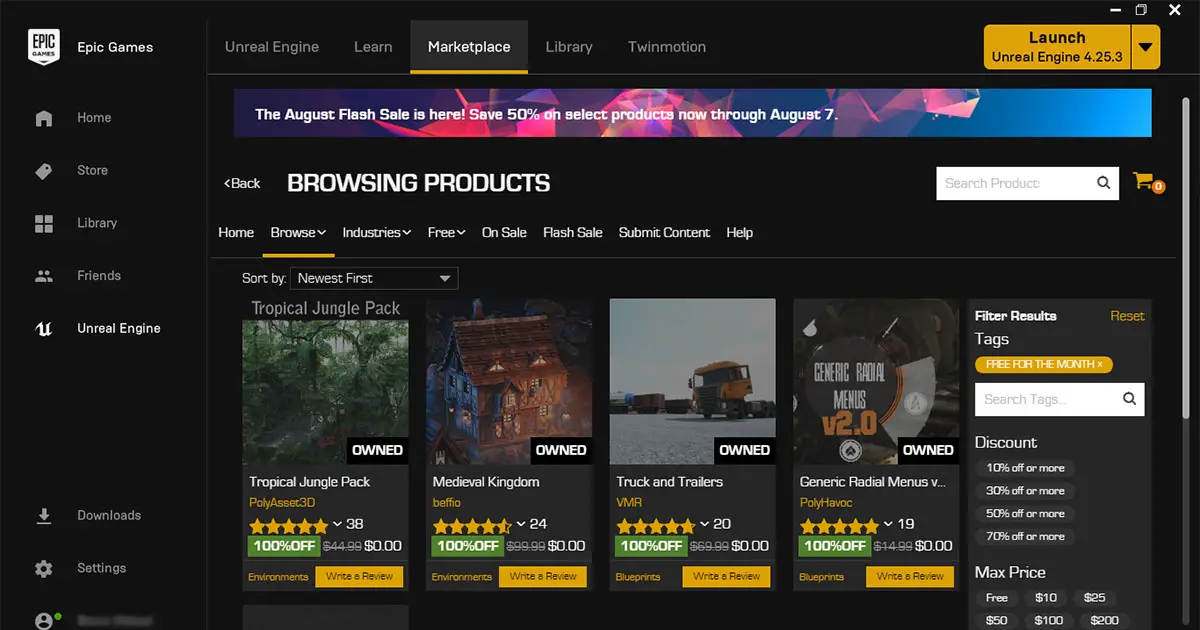 August 2020 Unreal Engine Free